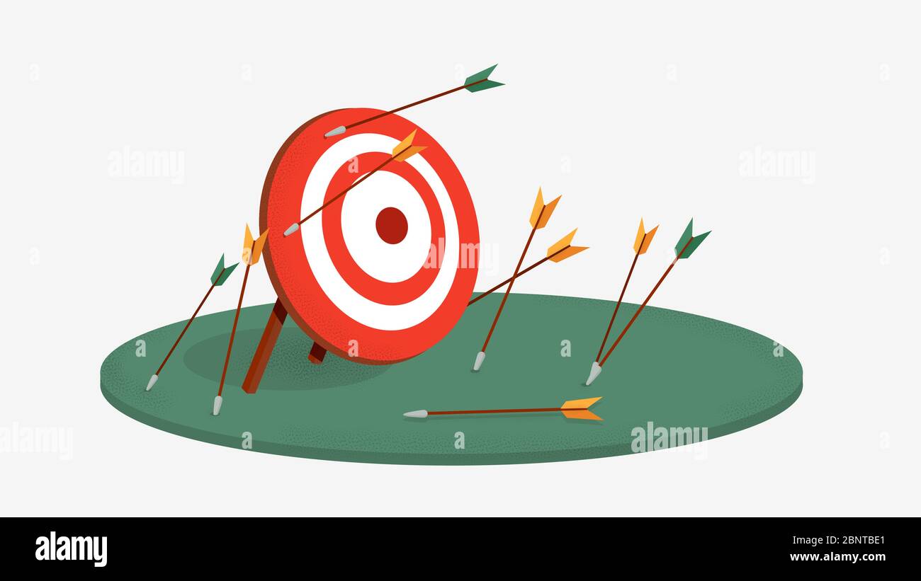 Target challenge fail arrows. Red target with pair arrows bunch missing