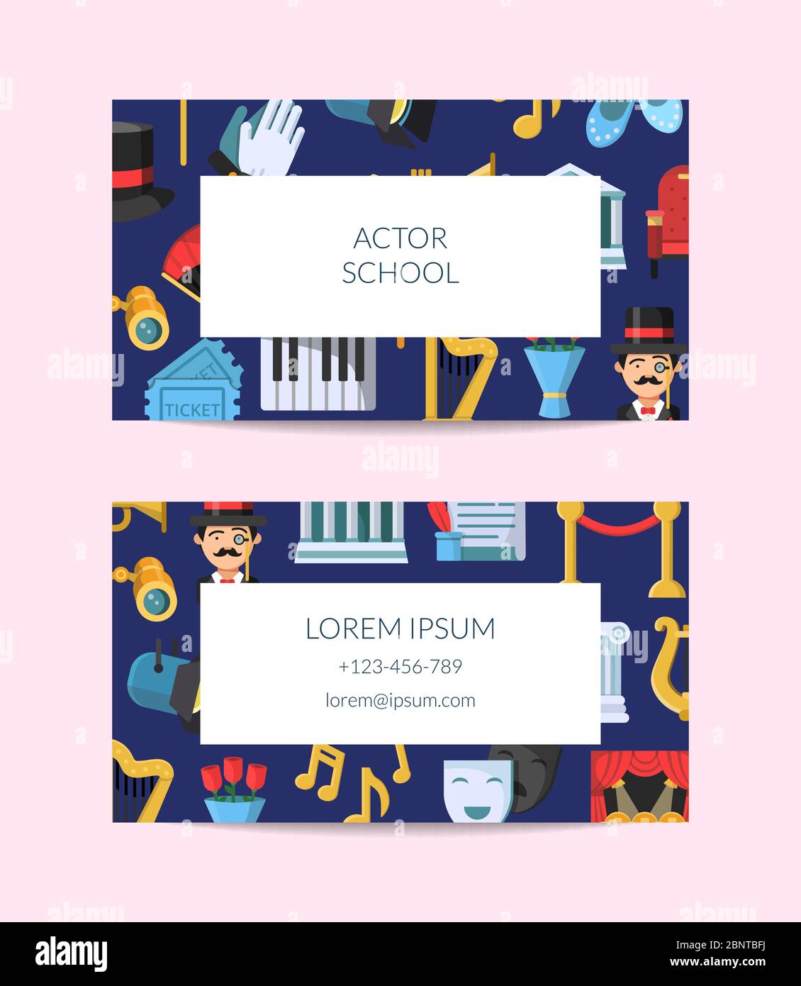 Vector flat theatre icons business card Stock Vector