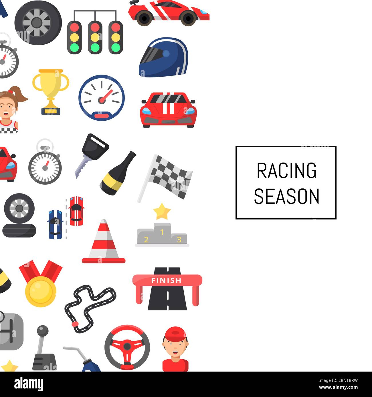 Vector flat car racing icons background with place for text illustration Stock Vector