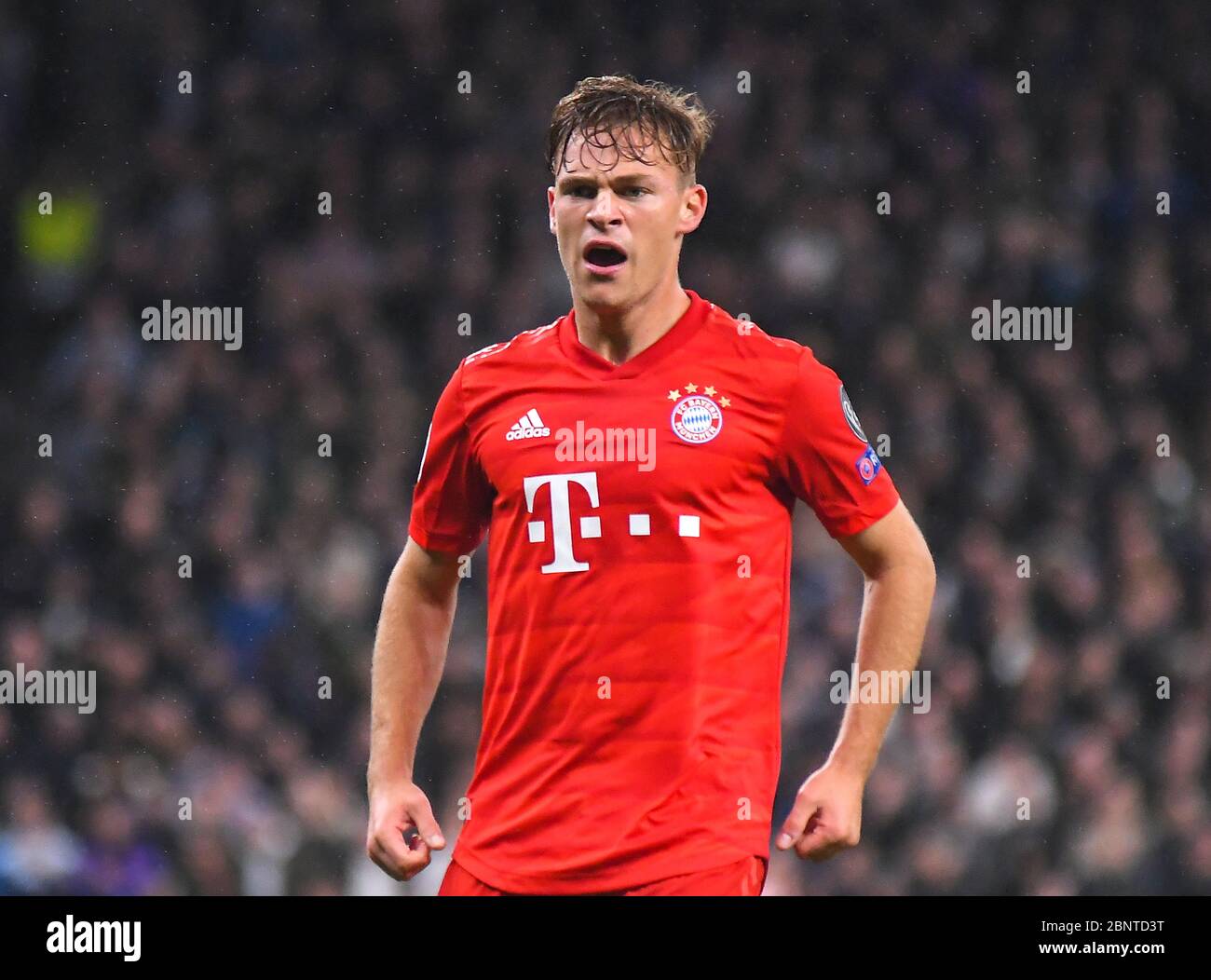 LONDON, ENGLAND - OCTOBER 1, 2019: Joshua Kimmich of Bayern celebrates  after he scored a goal during the 2019/20 UEFA Champions League Group B  game between Tottenham Hotspur FC (England) and Bayern