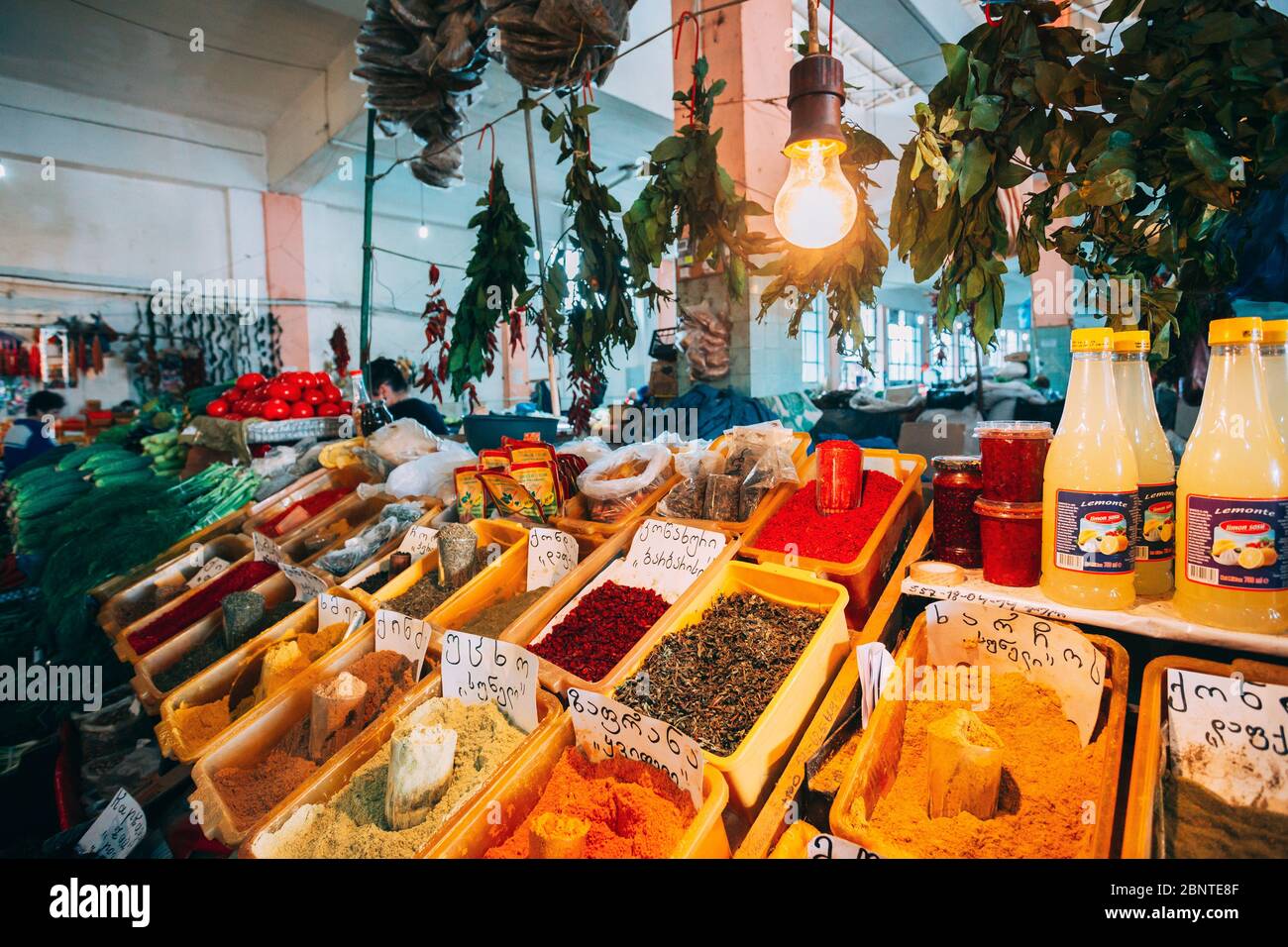 Batumi, Georgia - May 28, 2016: Market Bazar Abundant Counter Of Fragrant Spices, Aromatic Herbs On Sale. Stock Photo