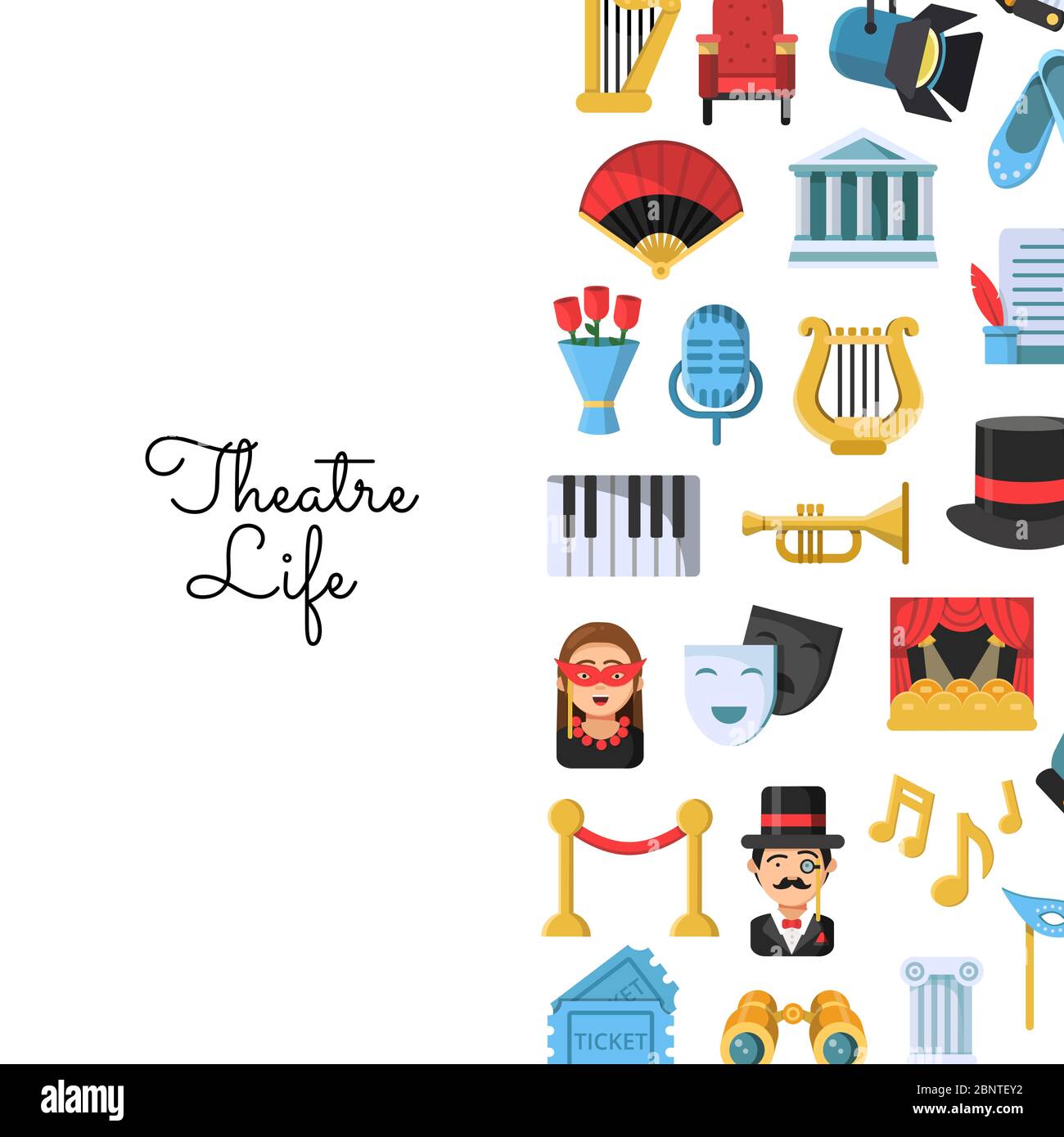 Vector flat theatre icons background with place for text illustration ...