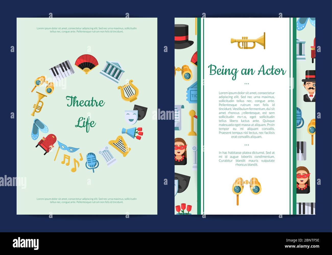 Vector flat theatre icons card or flyer illustration Stock Vector Image ...