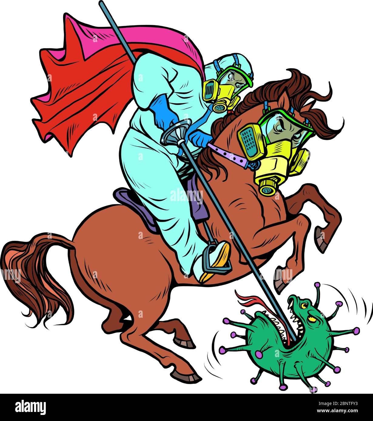Horseman doctor defeats coronavirus, St. George emblem Stock Vector