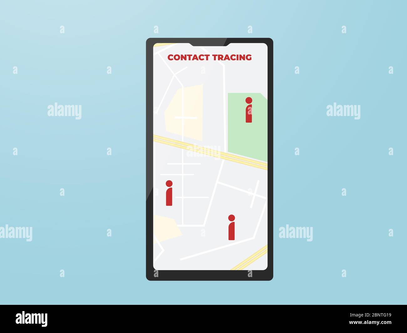 Illustration of contact tracing technology for covid-19 tracking. Healthy care tracking app Stock Photo