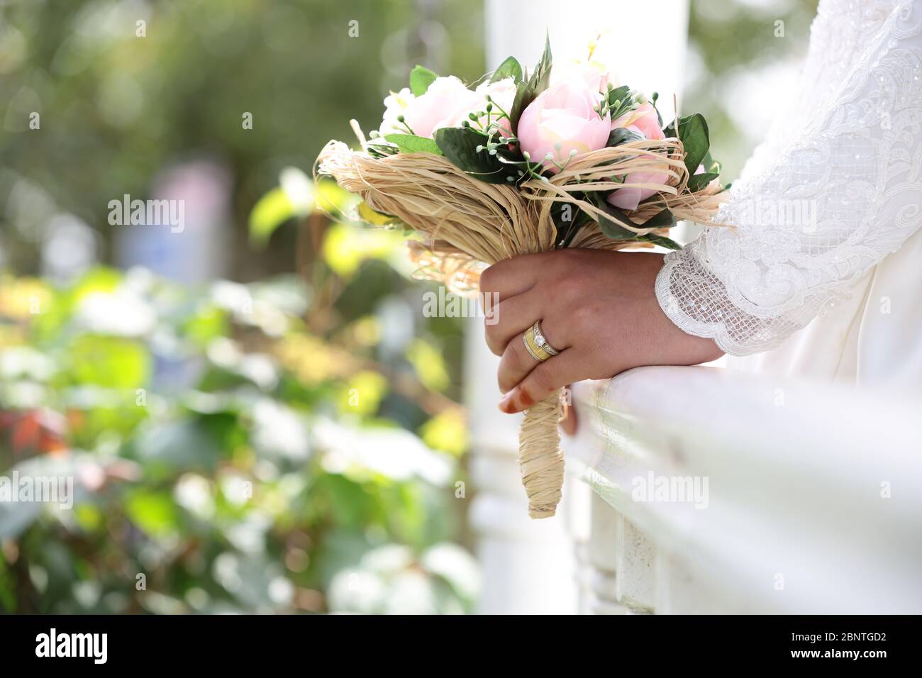 Wedding table setting in rustic style. Stock Photo