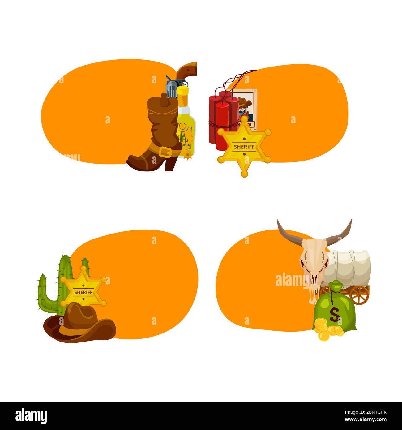 Vector cartoon wild west elements stickers isolated Stock Vector