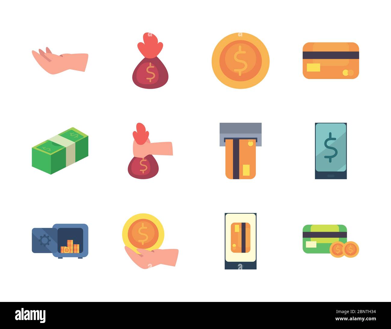 flat style icon set of money financial banking commerce and market ...