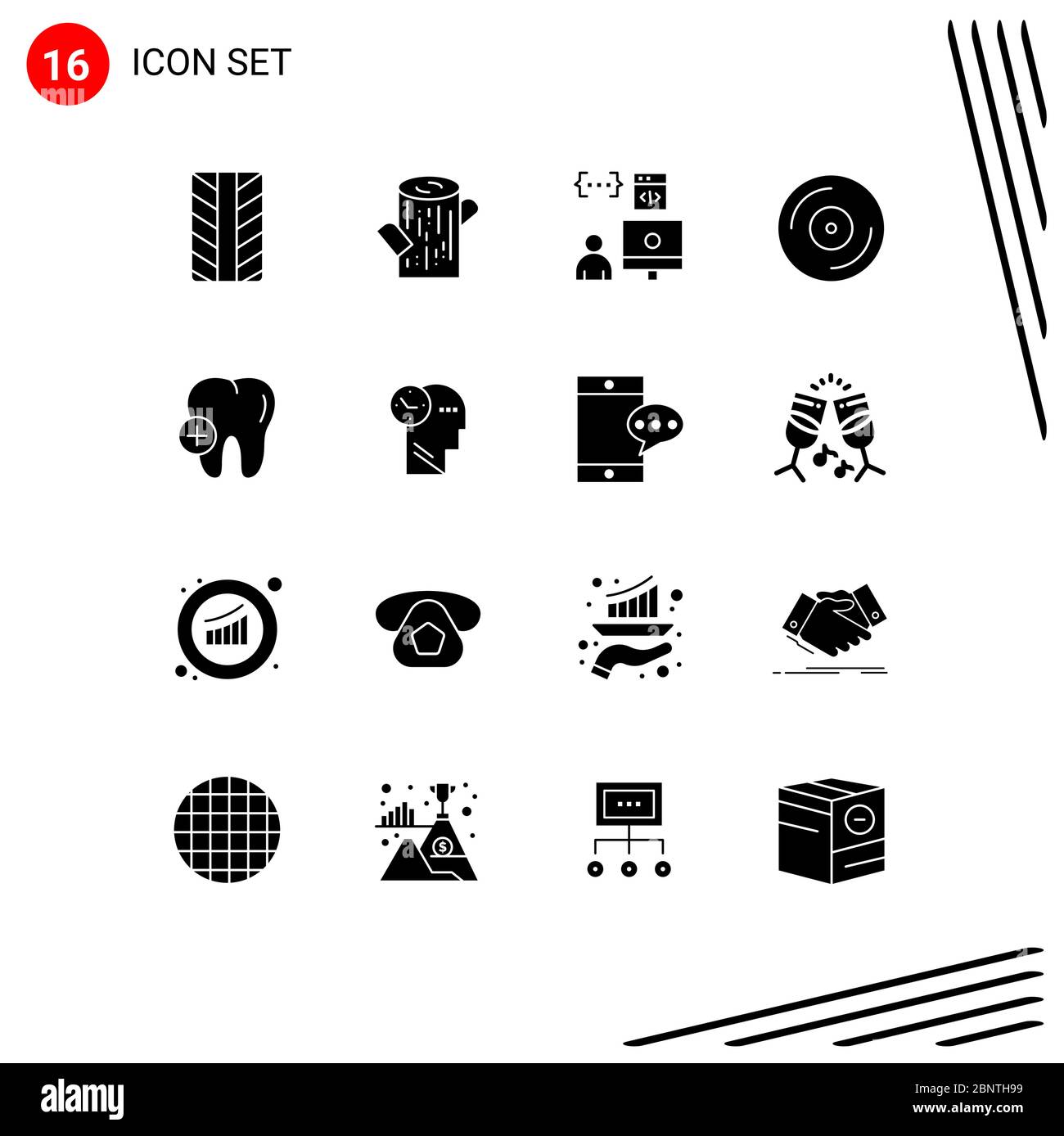 Set of 16 Modern UI Icons Symbols Signs for mind, tooth, development ...