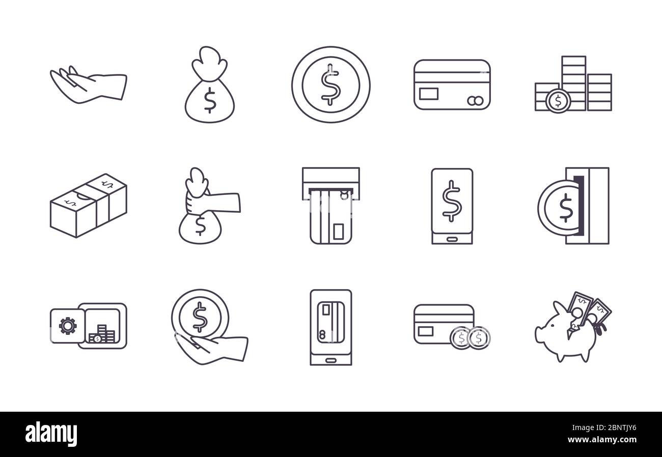 line style icon set of money financial banking commerce and market ...