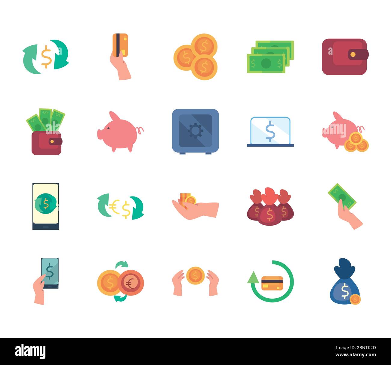 flat style icon set of money financial banking commerce and market ...