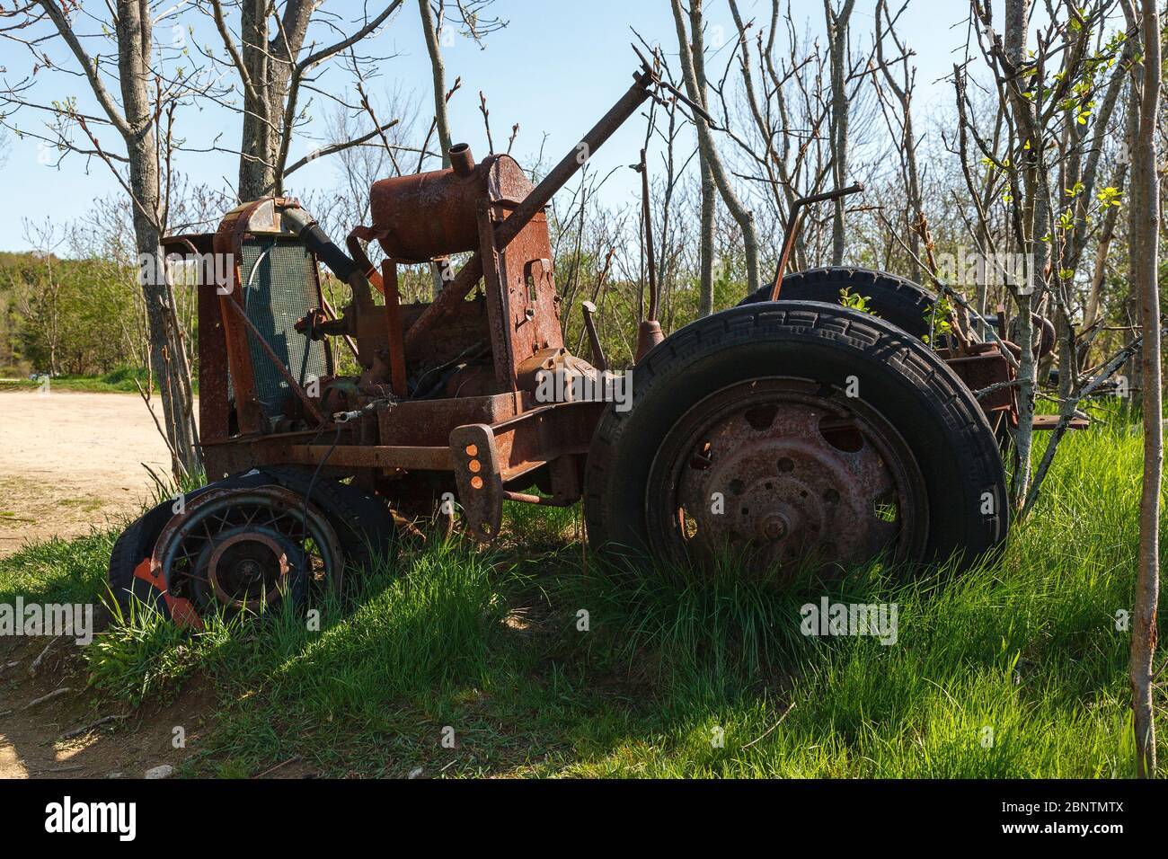 Old tractor at at Wagon Hill Farm in Durham, New Hampshire USA Stock