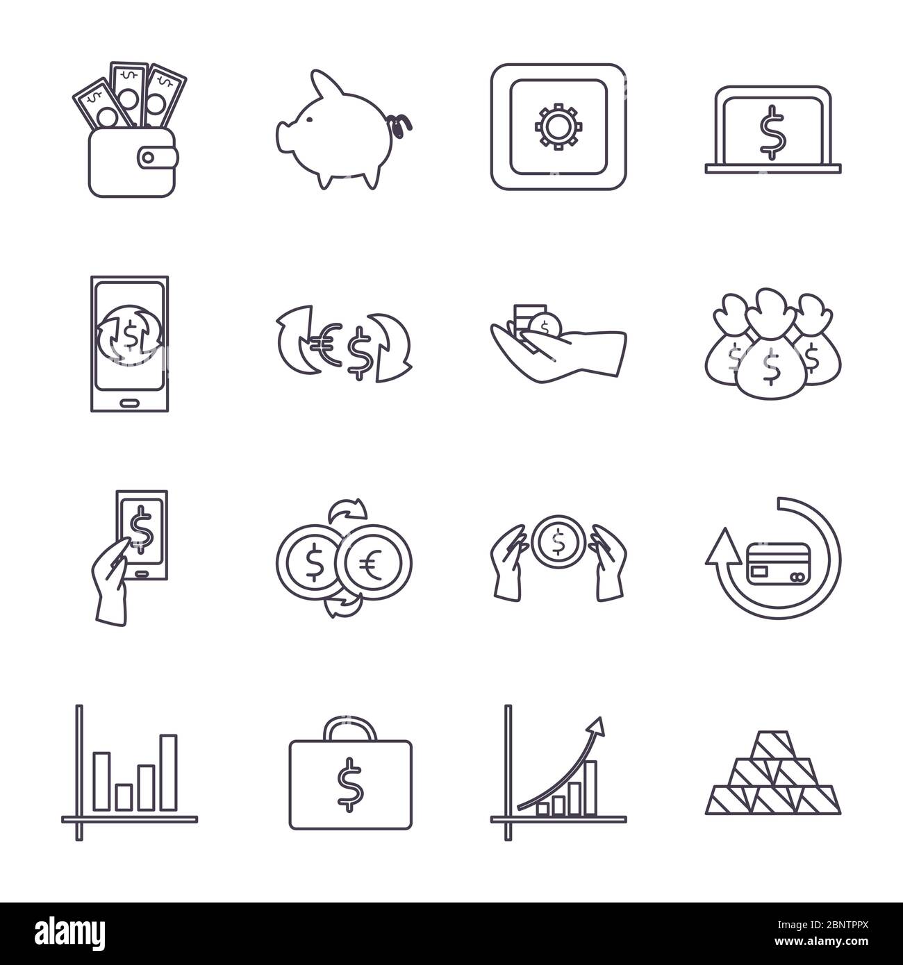 line style icon set of money financial banking commerce and market ...