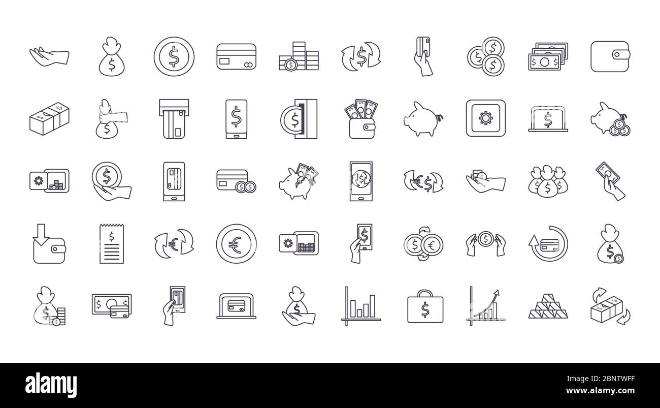 line style icon set of money financial banking commerce and market ...