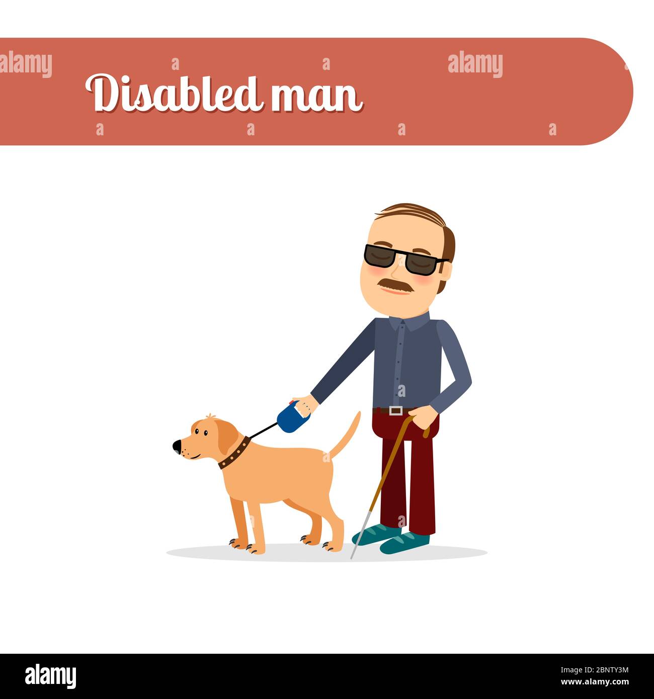 Disabled person vector icon. Blind man with dog Stock Vector