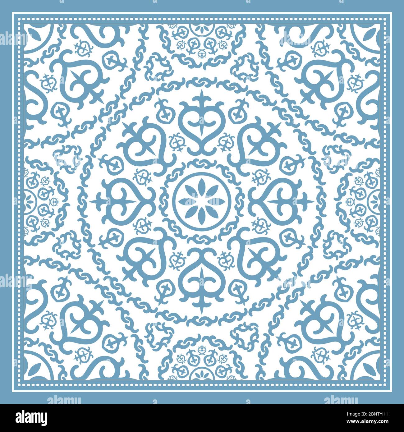 Light blue scarf design with mandala ornament. Vector illustration Stock Vector