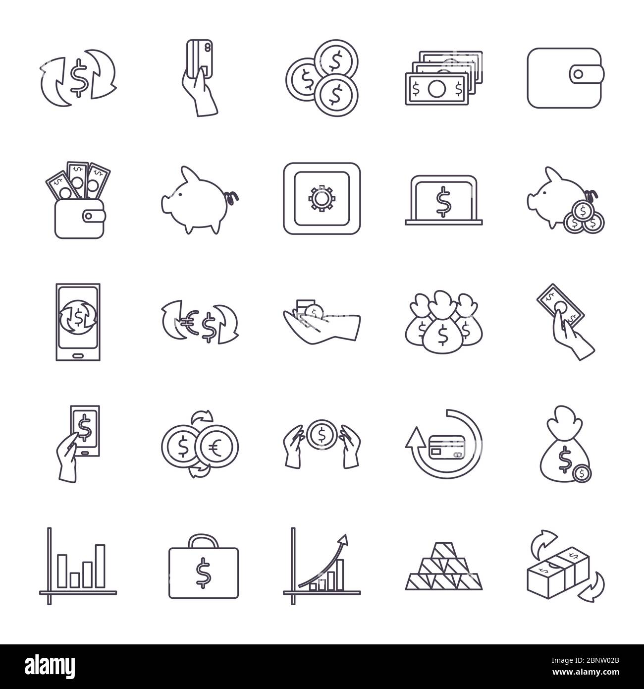 line style icon set of money financial banking commerce and market ...