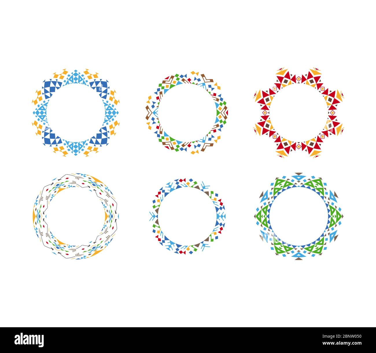 Colorful ethnic ornamental cirular frames set. Vector illustration Stock Vector