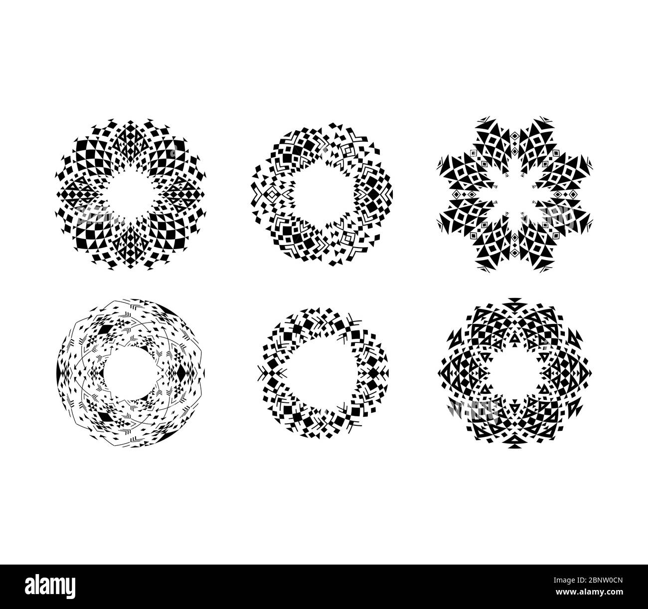 Black ethnic ornamental cirular frames set. Vector illustration Stock Vector