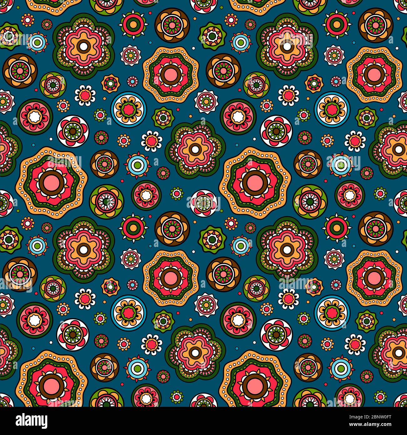 Mandala style flowers pattern with blue background. Vector illustration ...