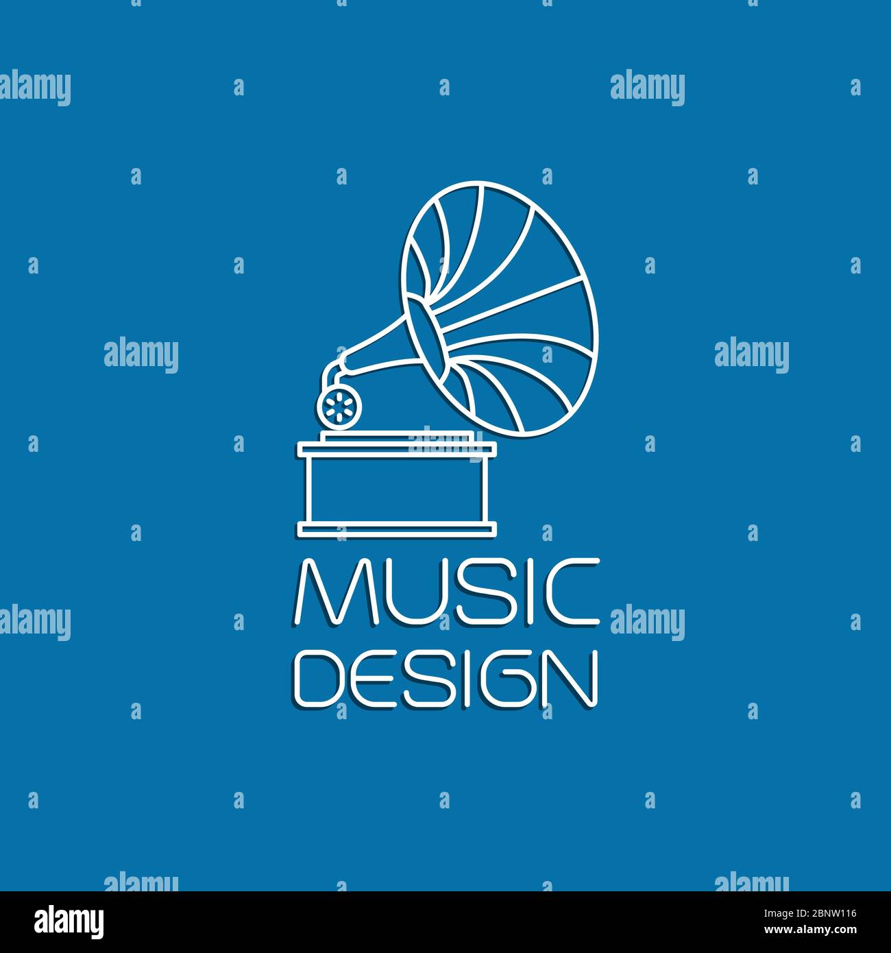 Music design with gramophone thin line vector logo Stock Vector