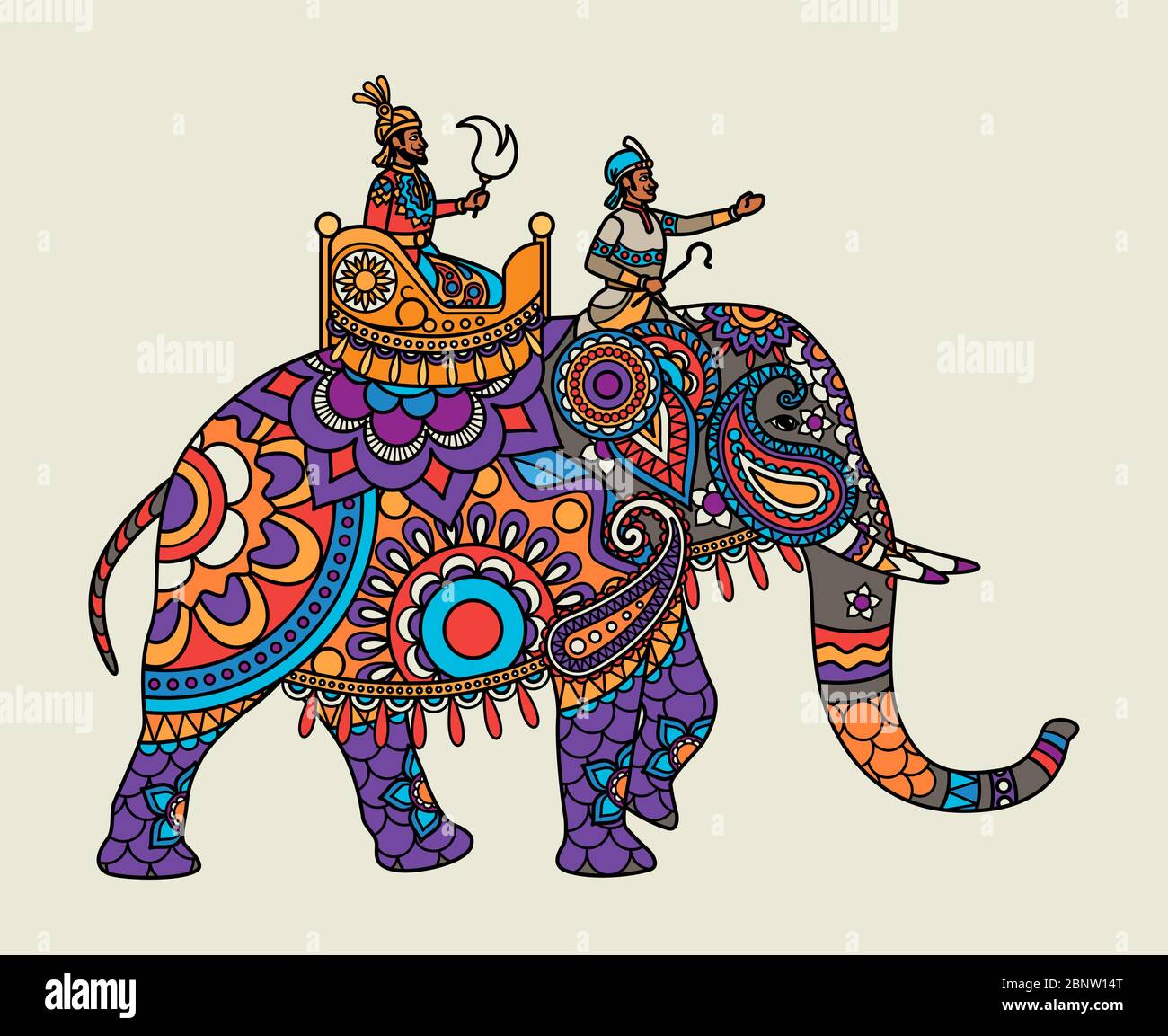 Indian ornate maharajah on the elephant. Vector illustration Stock Vector