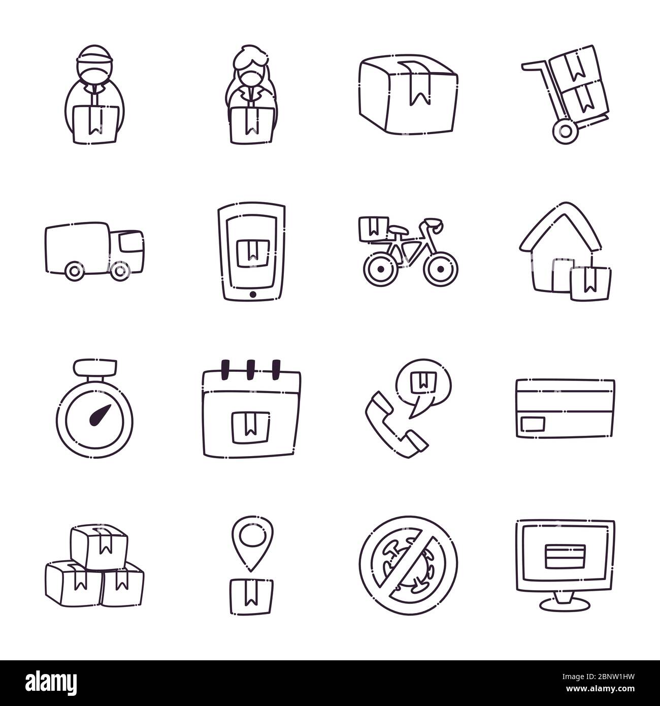 line style icon set design, Safe delivery logistics and transportation ...