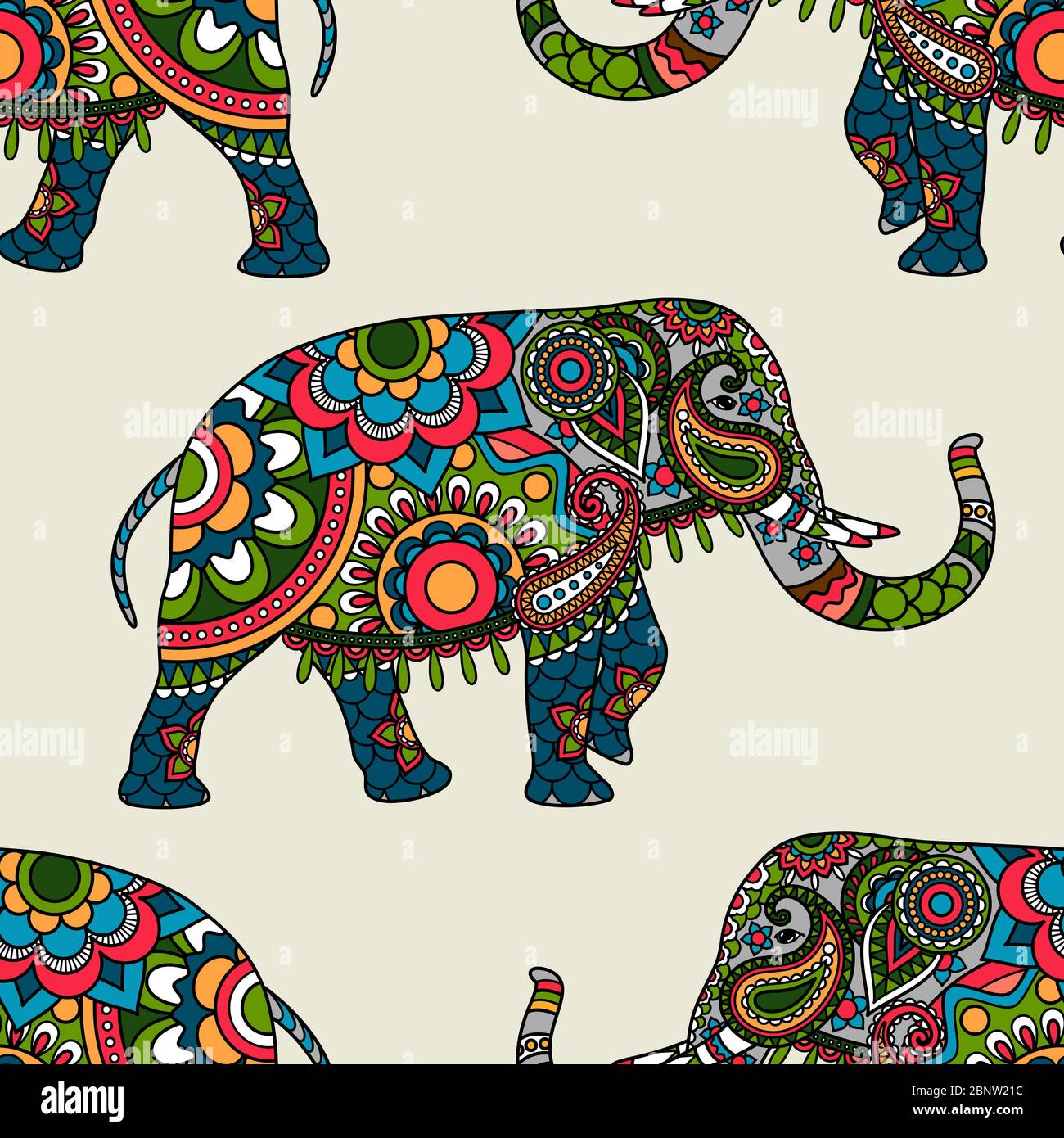 Ethnic Indian Elephant Colored Seamless Background Vector Illustration Stock Vector Image And Art 