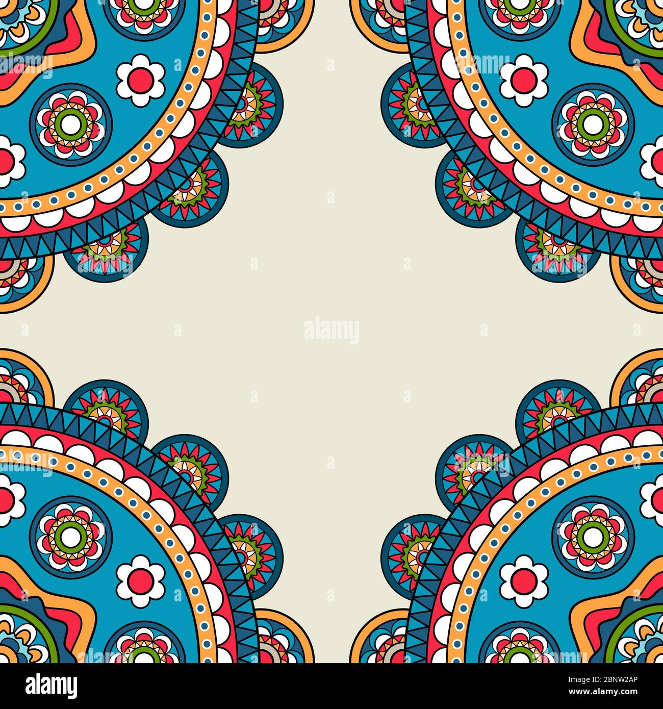 Indian rossetes doodle hippie frame. Vector illustration Stock Vector