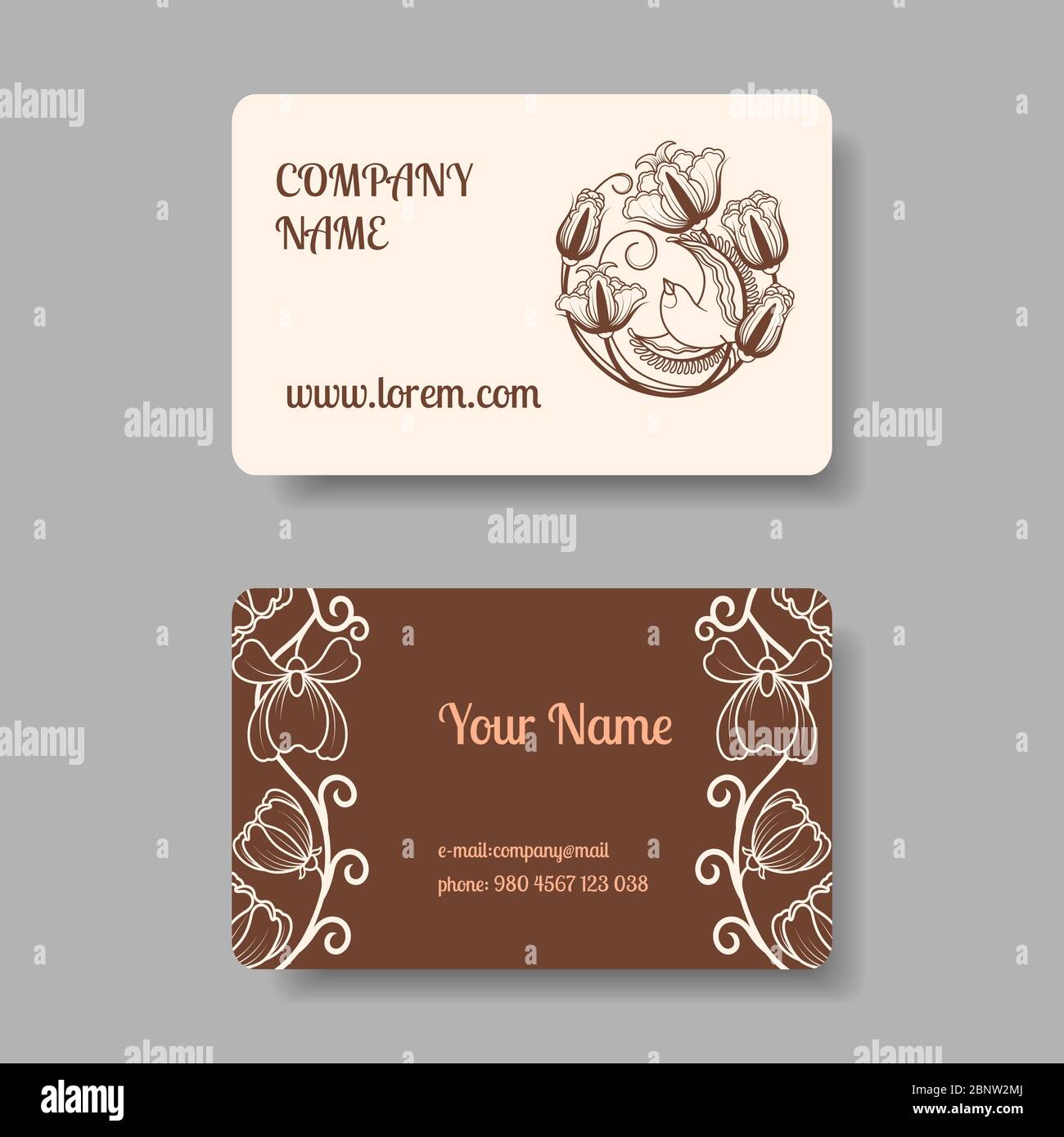 Vintage business card collection with floral ornament. Vector illustration Stock Vector