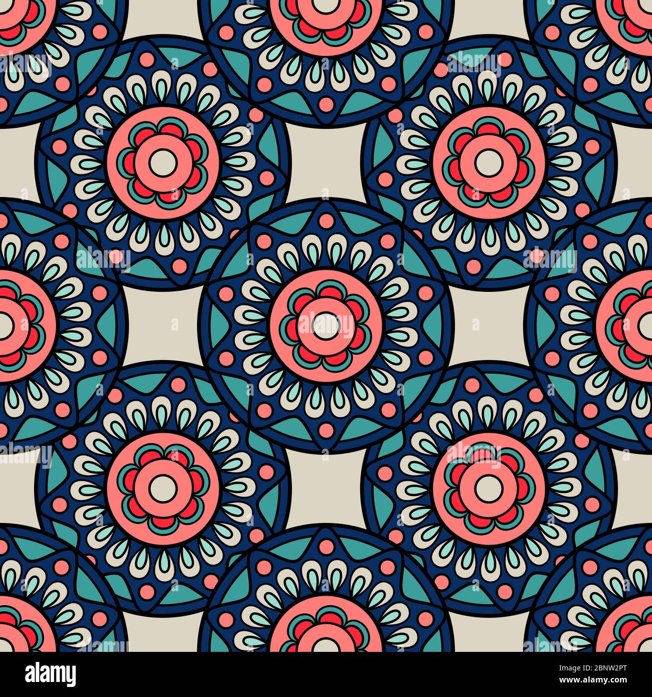 Retro colors boho hand drawn seamless background. Vector illustration Stock Vector
