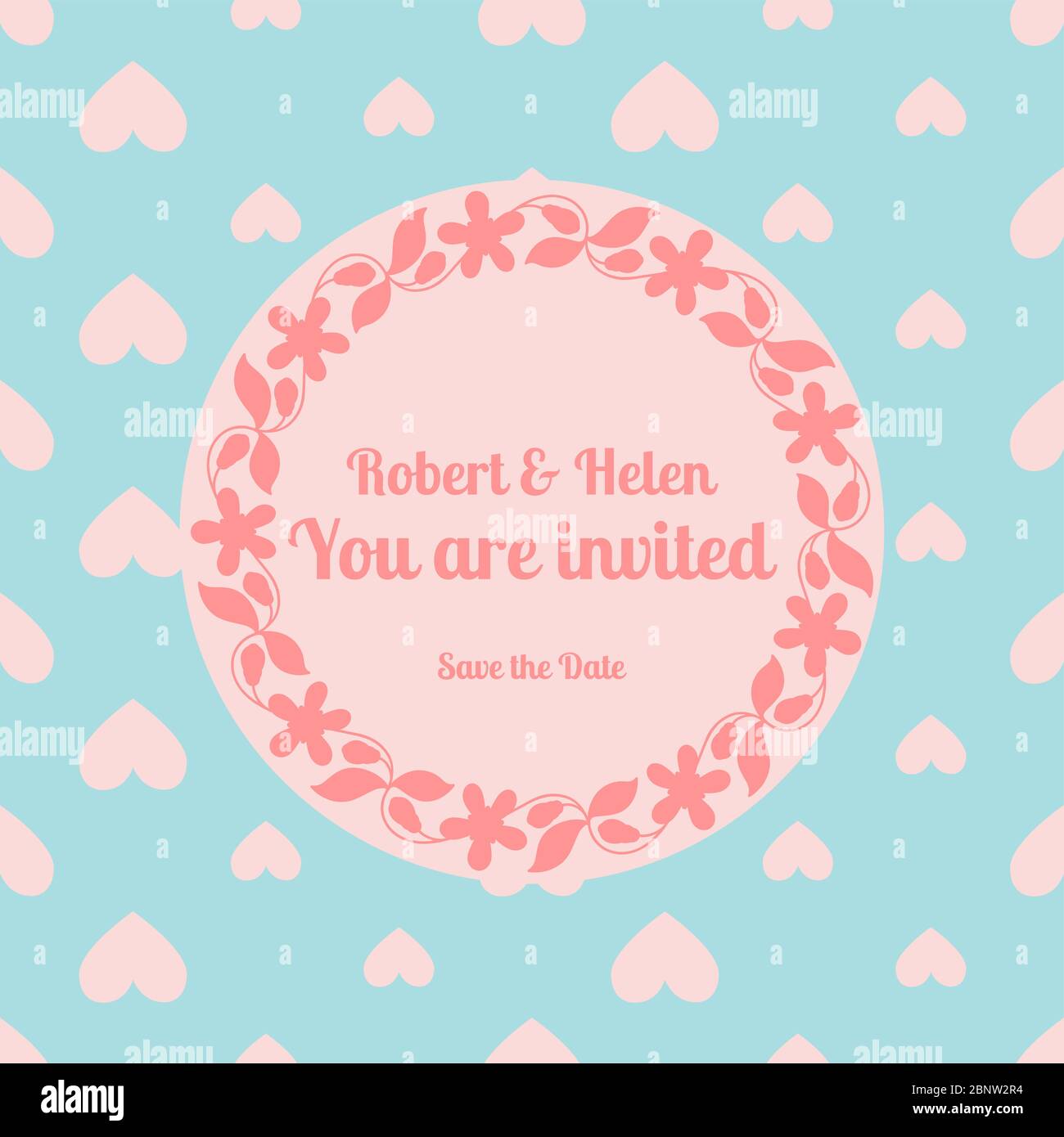 Wedding card template decorated cute pattern with floral frame. Vector illustration Stock Vector