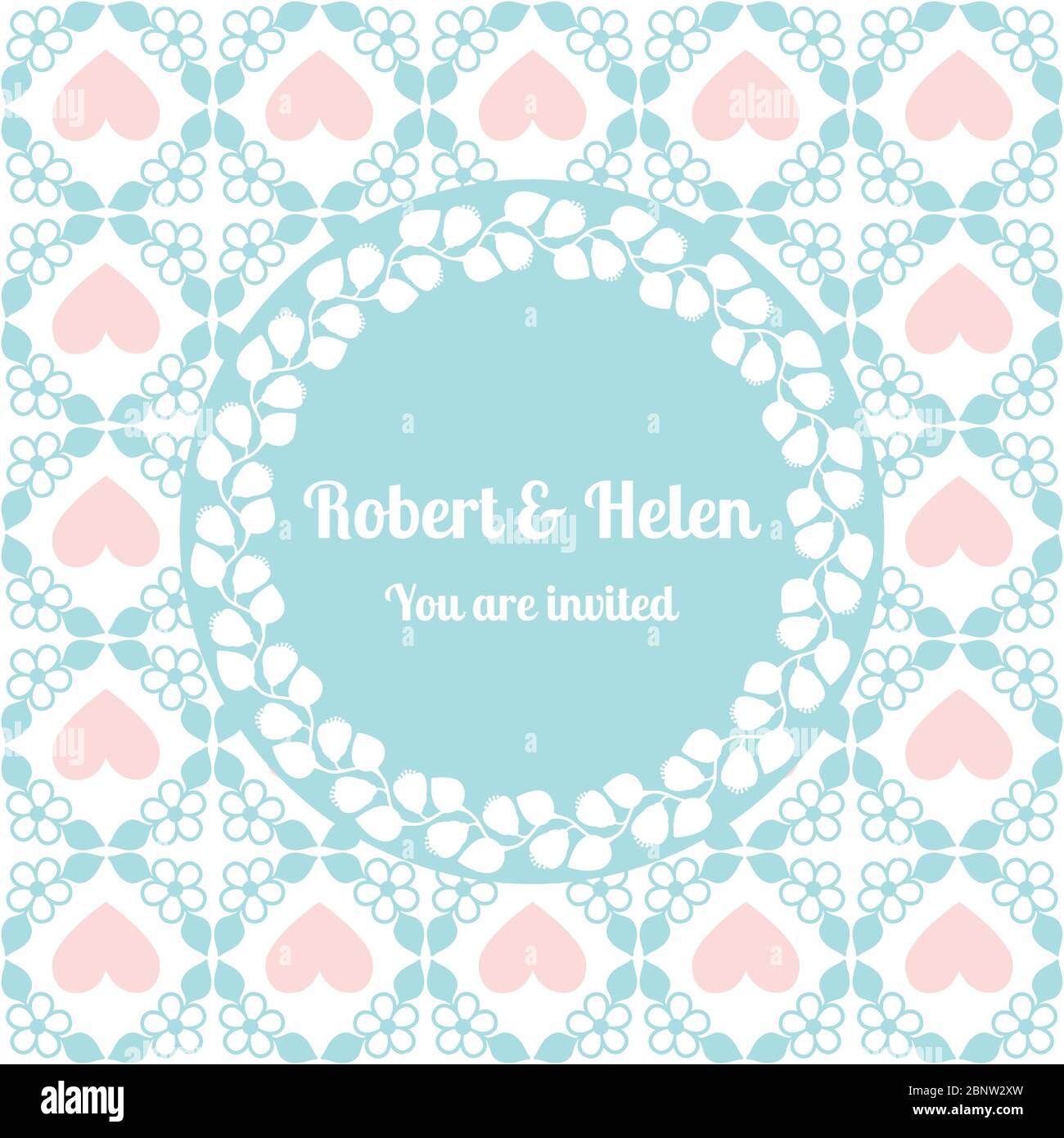 Wedding card template decorated cute pattern with floral frame. Vector illustration Stock Vector