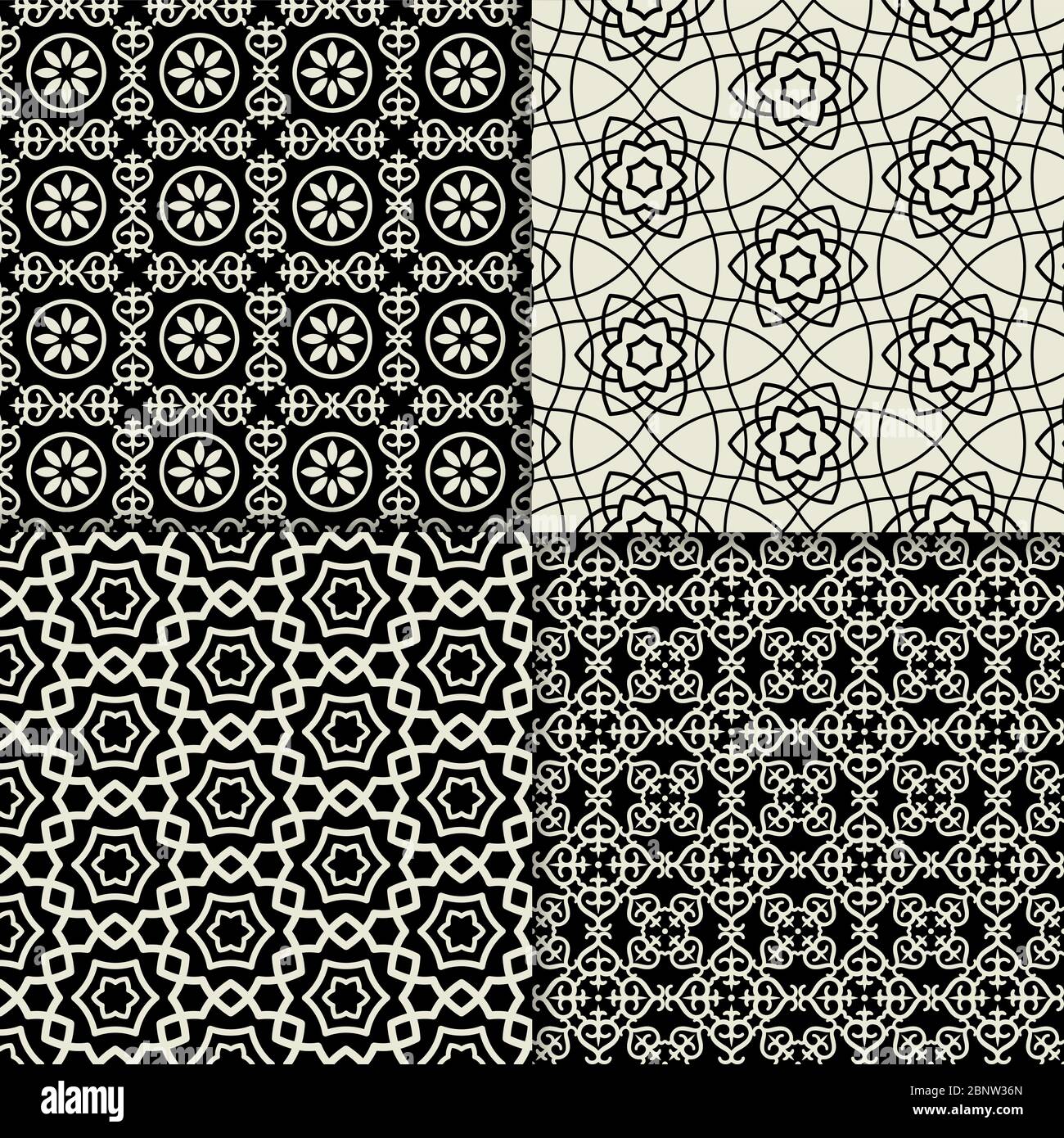 Black and white geometric ornaments set. Vector illustration Stock Vector