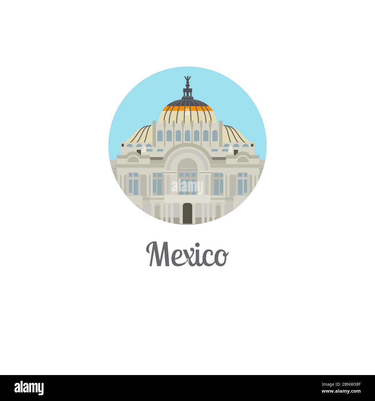 Mexico palace landmark isolated round icon. Vector illustration Stock Vector