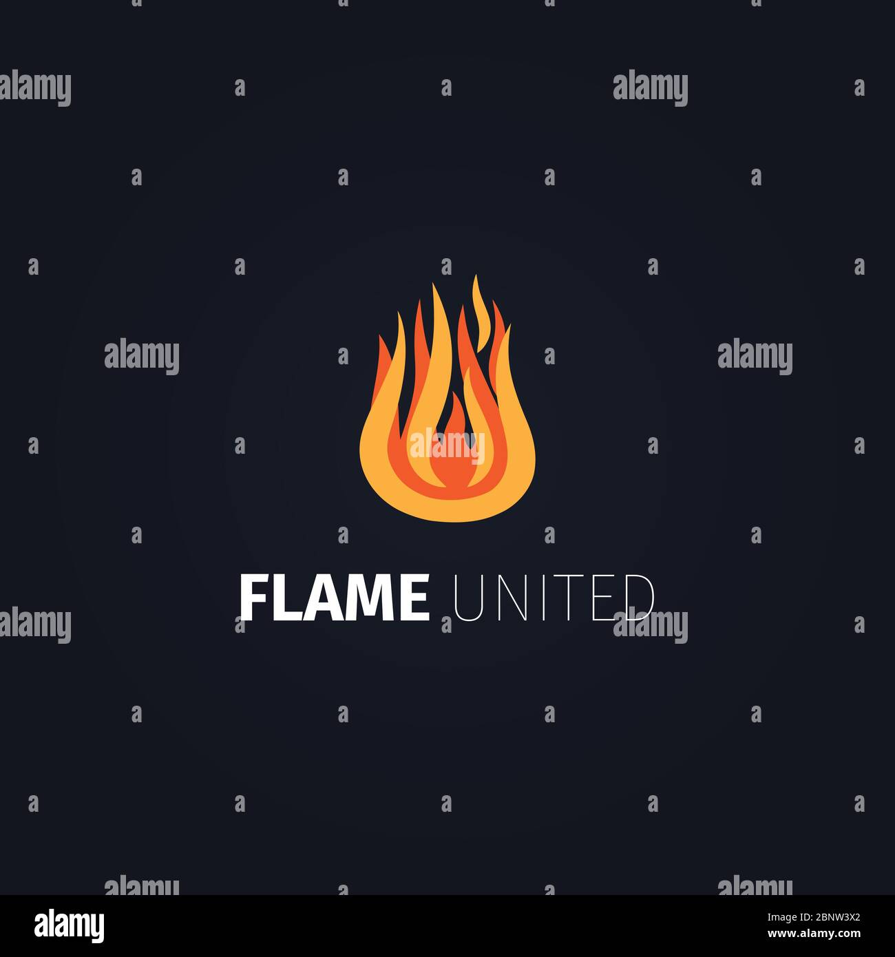 Fire icon. Vector flame united logo template isolated on dark background Stock Vector
