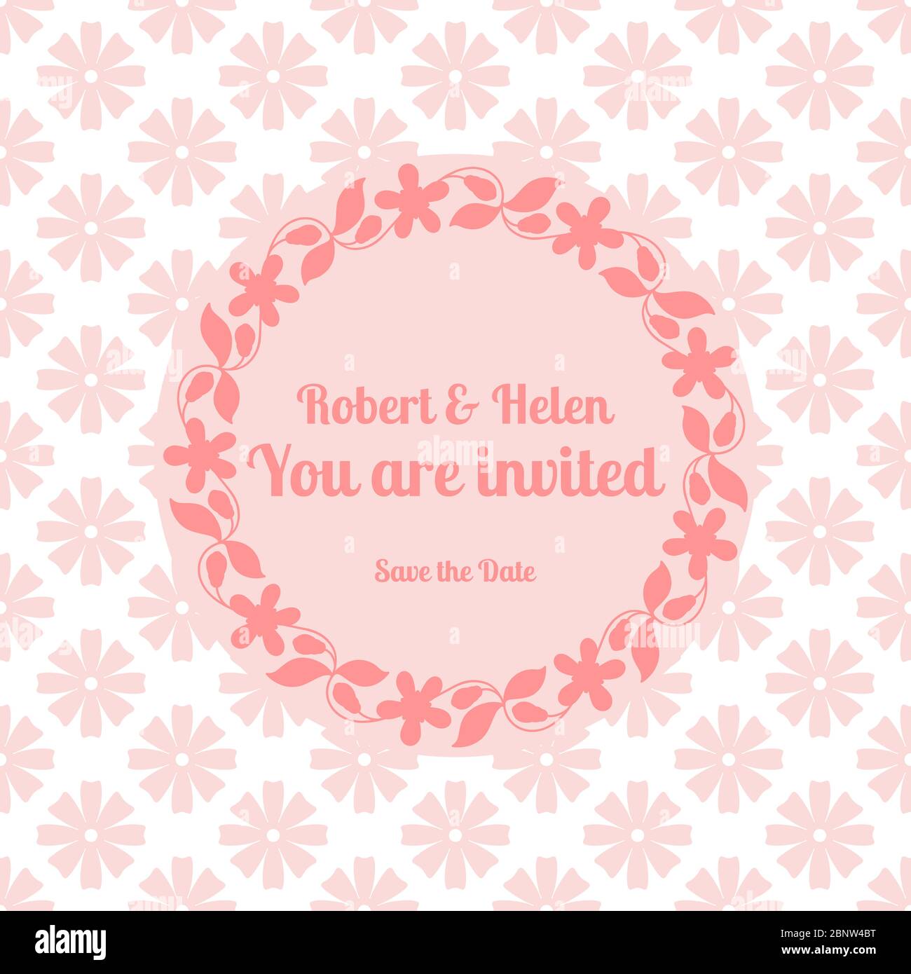 Wedding card template decorated cute pattern with floral frame. Vector illustration Stock Vector