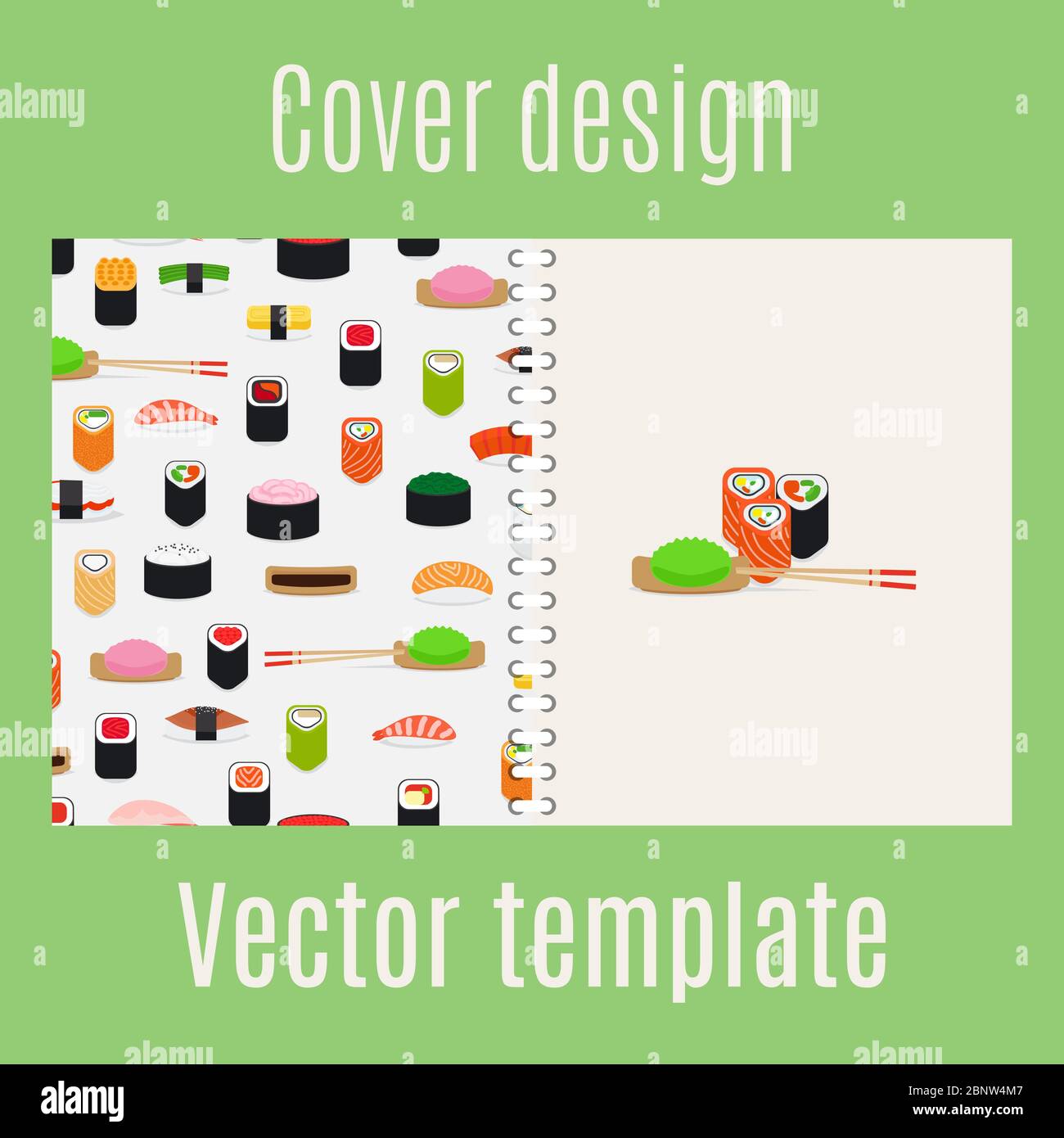 Cover design for print with sushi pattern, vector illustration Stock Vector