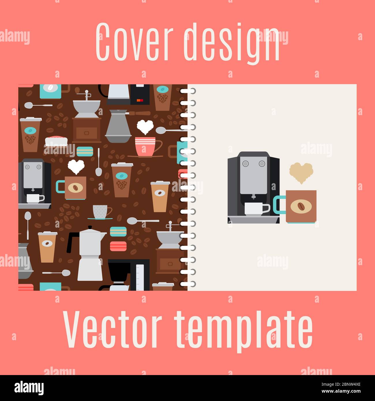 Cover design for print with coffee maker and cups pattern. Vector ...