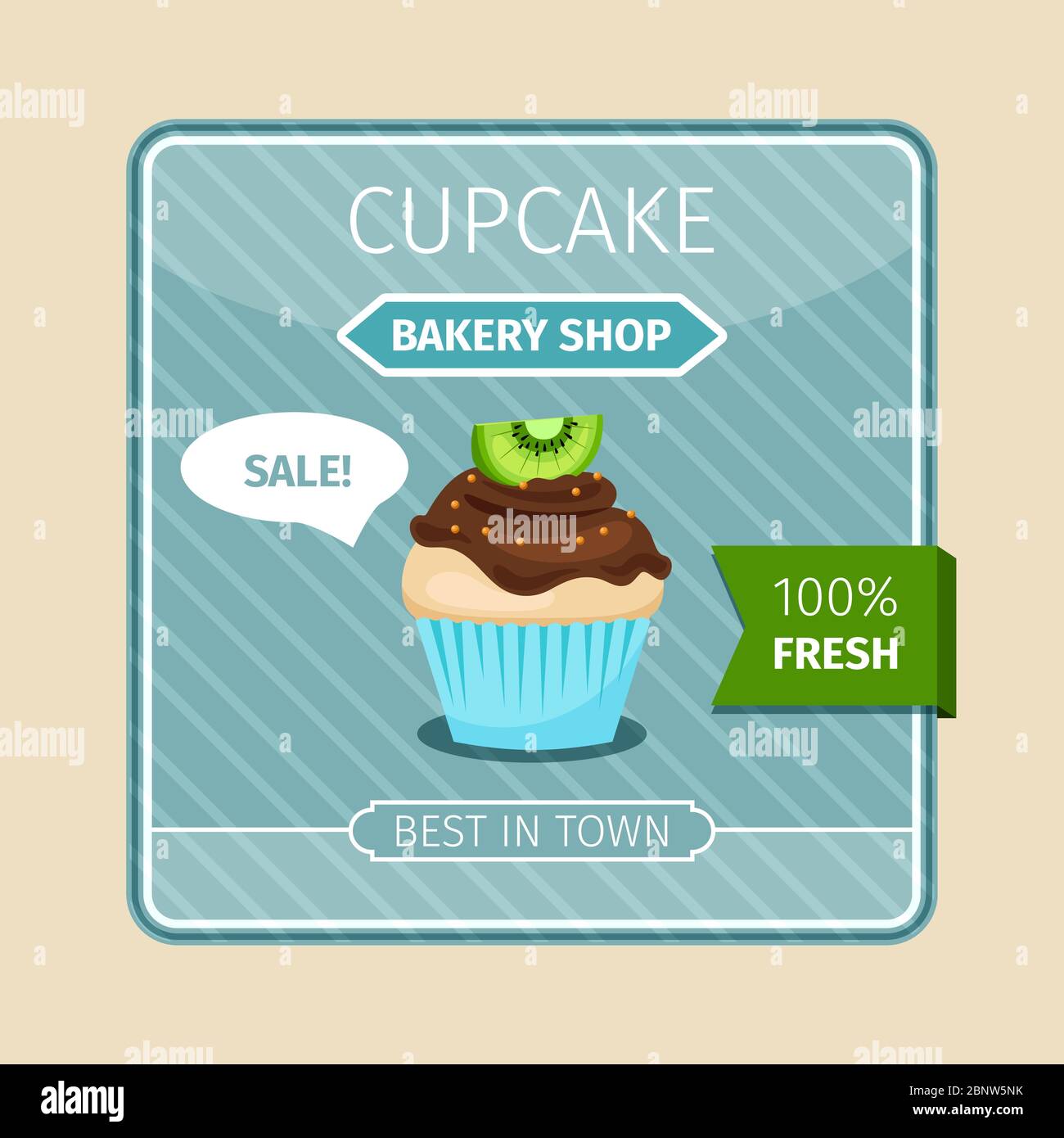 Cute card brown cupcake with kiwi, vector illustration Stock Vector