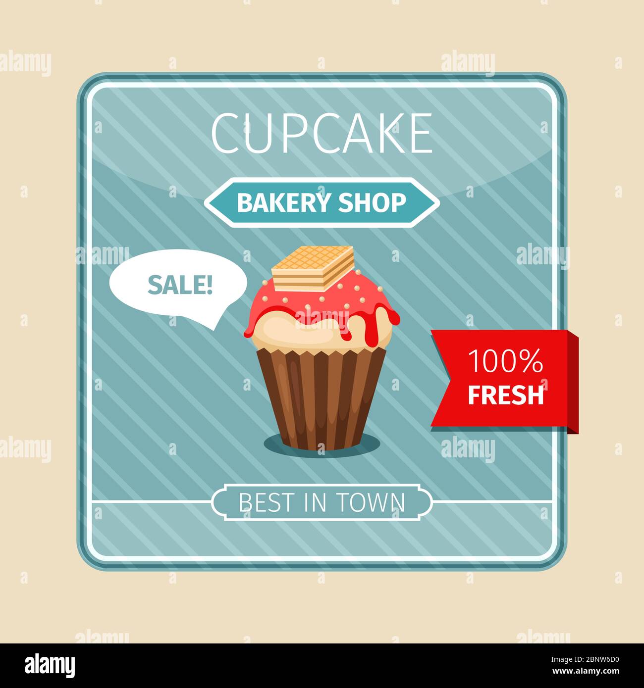 Cute card red cupcake with wafer vector illustration Stock Vector