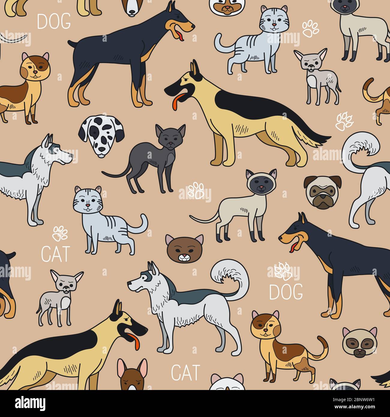Cats and dogs seamless pattern. Vector illustration Stock Vector Image ...