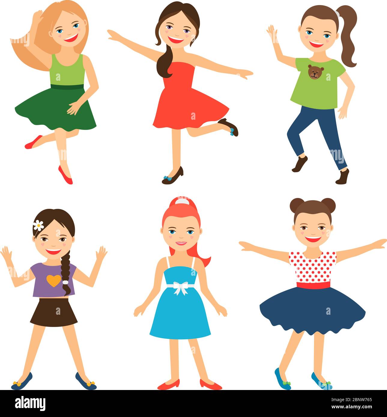 Little girl characters. Vector happy little girls Stock Vector Image