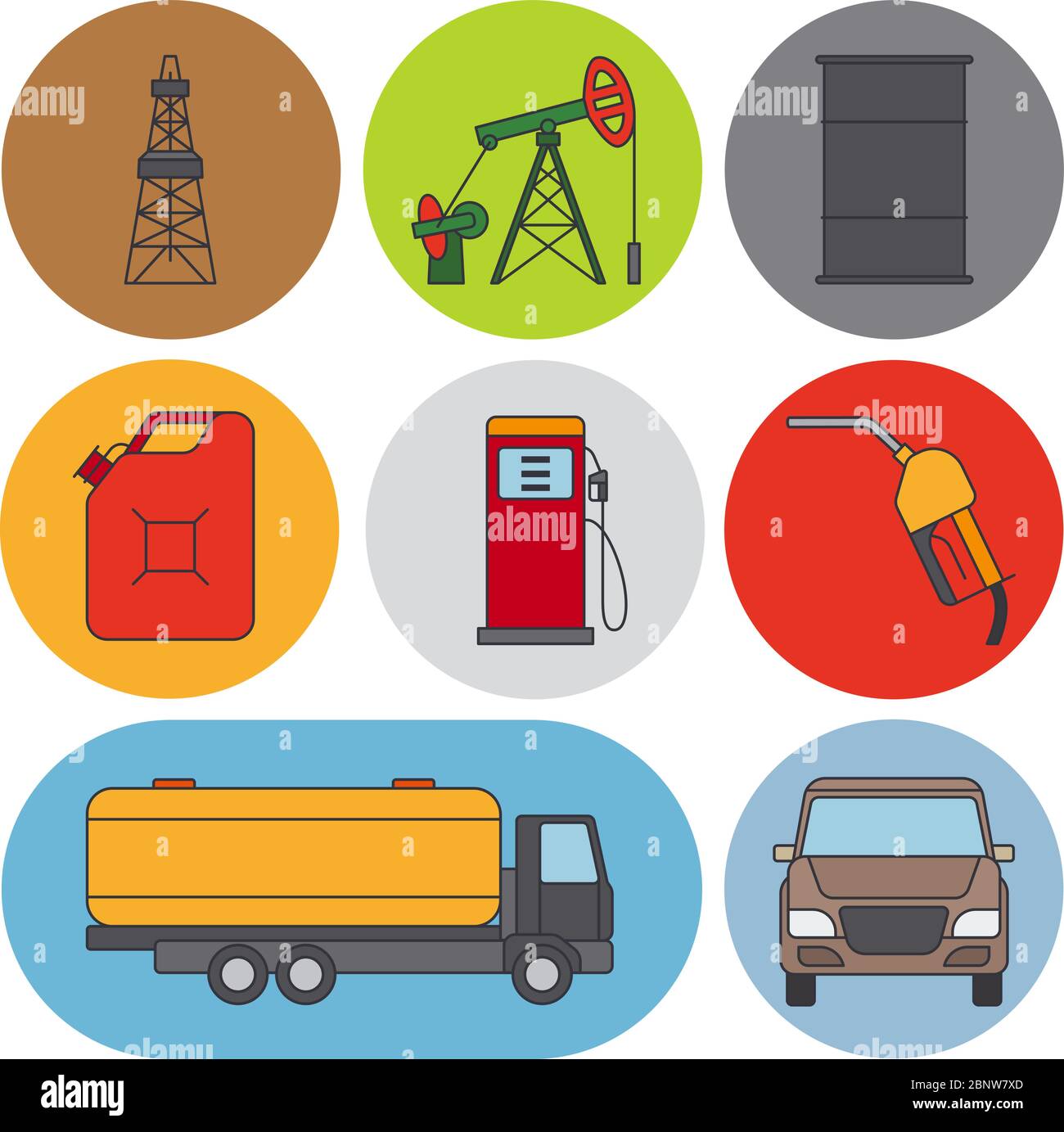 Oil industry flat line icons. Gasoline, petroleum and fuel signs ...