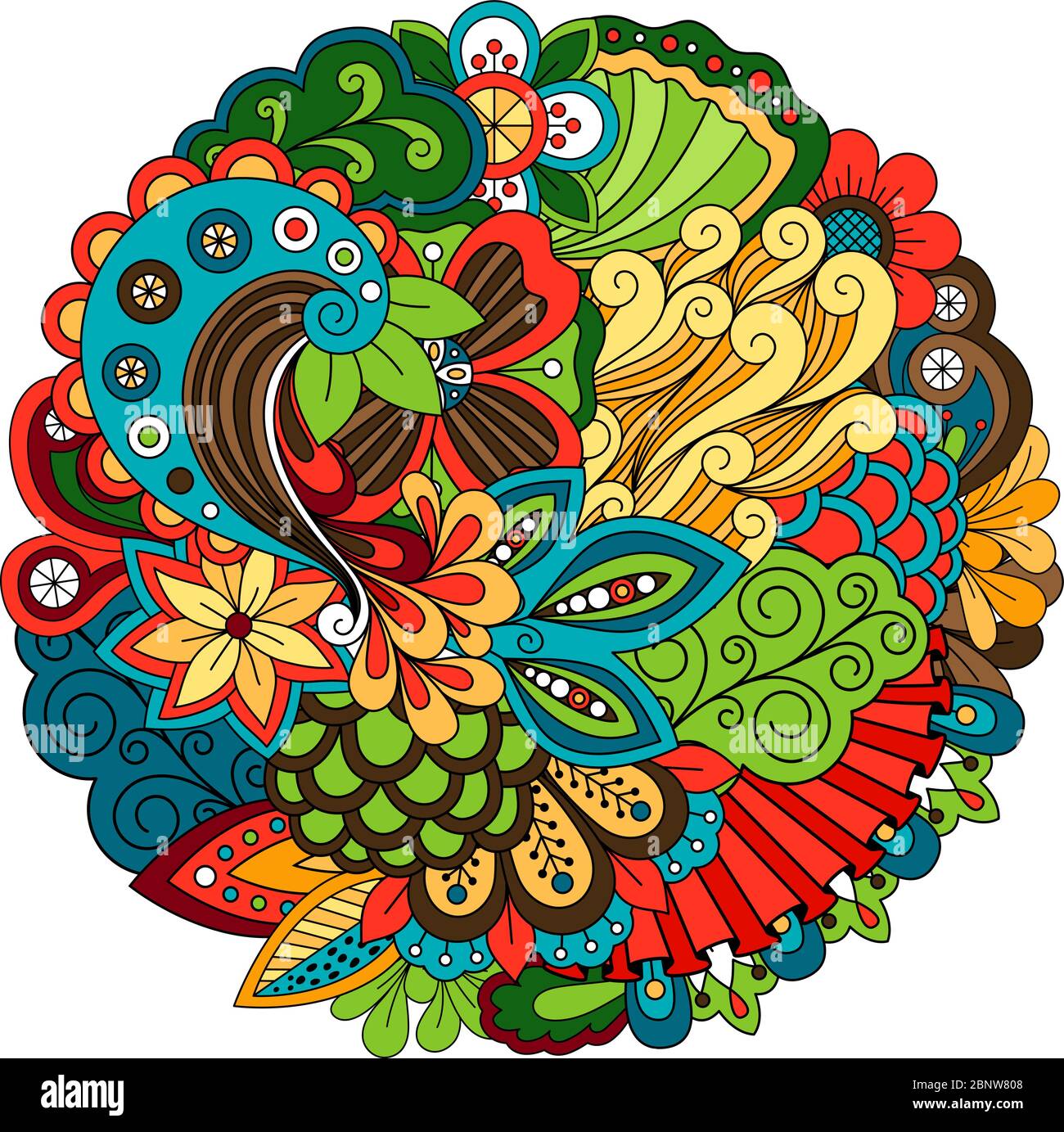 Papier peint Ethnique floral rétro doodle zentangle motif de fond cercle 