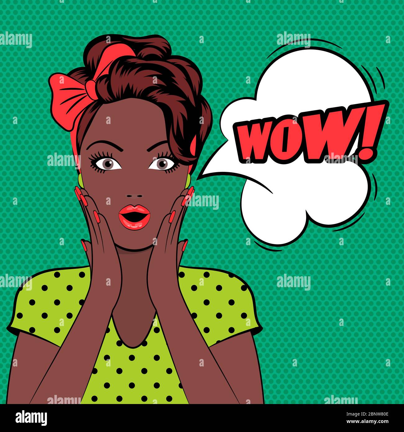 WOW bubble pop art woman face with open mouth. Vector illustration Stock Vector