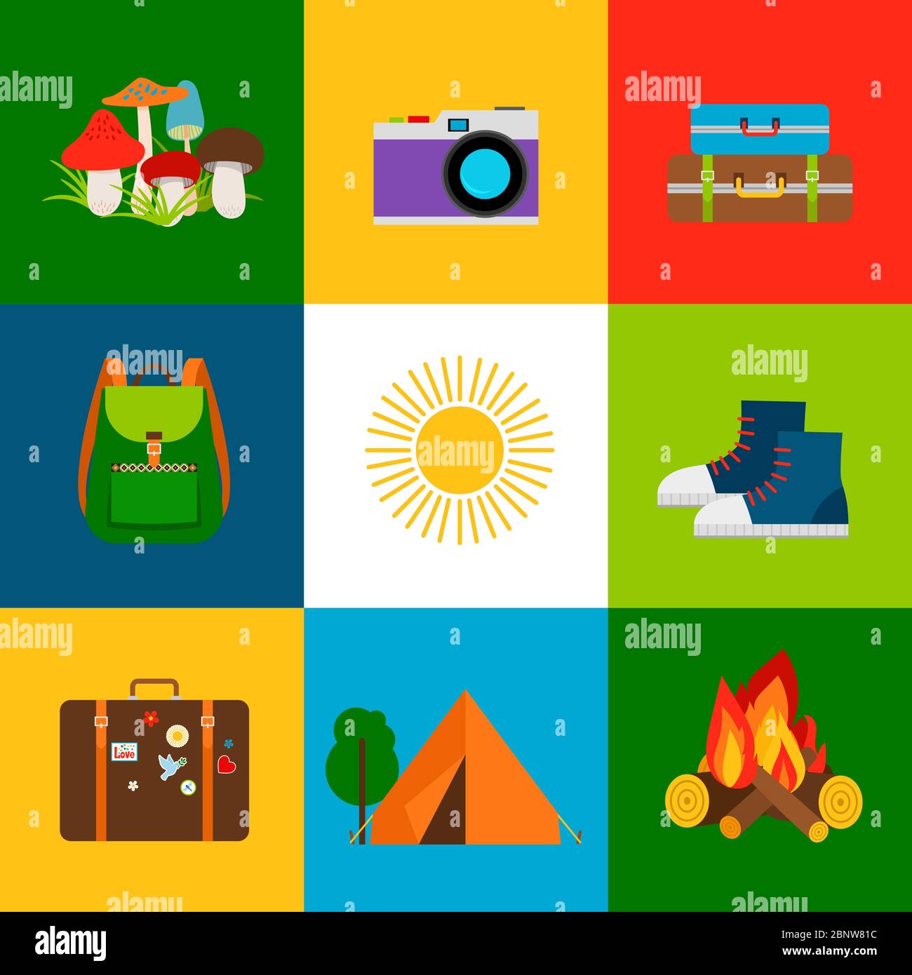 Summer travel and tourism flat line icons. Vector illustration Stock ...