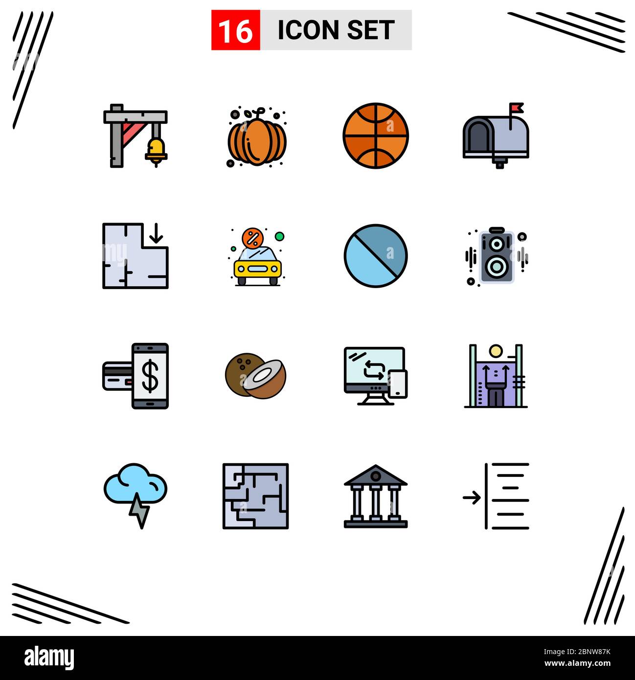 Stock Vector Icon Pack of 16 Line Signs and Symbols for scheme, apartment, basketball, in box, contact us Editable Creative Vector Design Elements Stock Vector