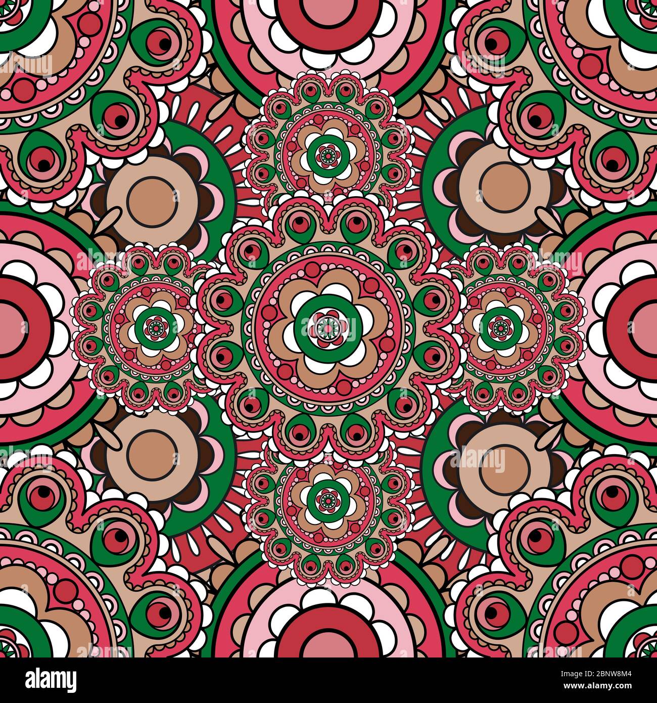 Mandala pattern colored seamless background. Vector illustration Stock Vector
