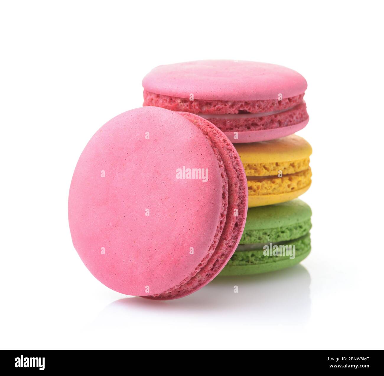 Stack of colorful macaroons isolated on white Stock Photo